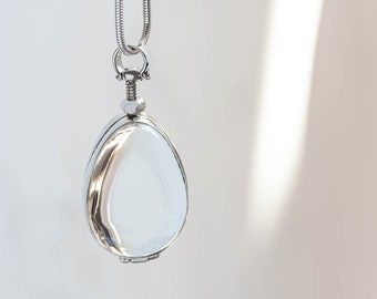 Teardrop Silver Lockets for Hair, Glass Locket for Photo Locket, Sterling Silver Locket, Statement Locket, Silver Locket Pendant Necklace