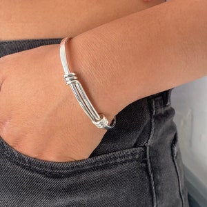 Stretchy Silver Bangle Springy Silver Bangle Gold Bangle Christening Bangle Tension Bracelet Bangle with Coils Sterling Silver Bangle