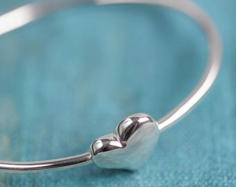 Love Heart Silver Bracelet Bangle Gold Love Heart gift for her Gold Bangle Bracelet Solid Heart I love you Bangle Birthday Gift for daughter
