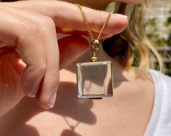 Gold Plated Square Shaker Locket Fillable Gold Locket Glass Locket Personalized Floating Glass Locket Pendant Locket to Put Gemstones In