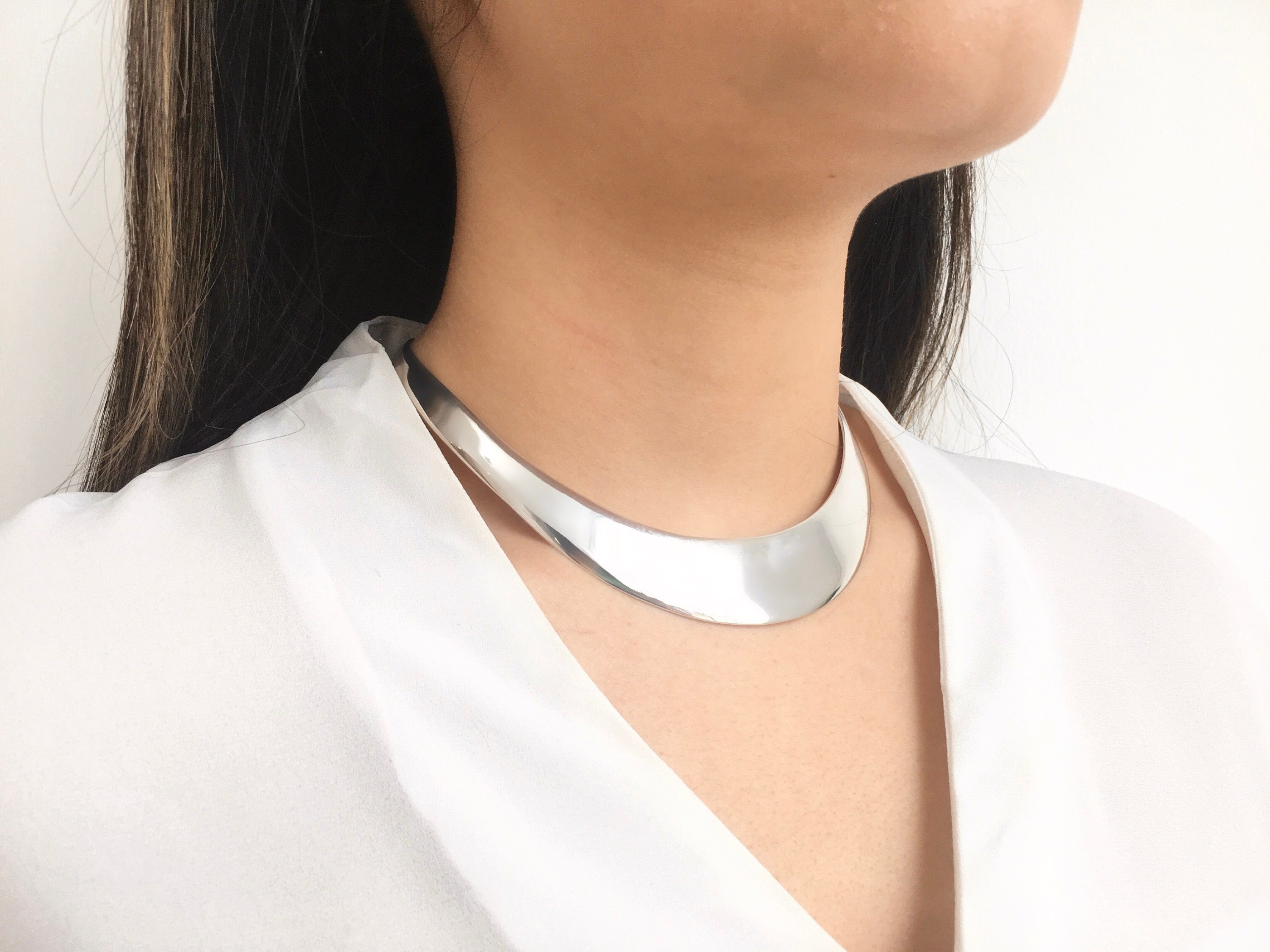 Sterling Silver Choker Necklace Thick Silver Collar Necklace - Etsy