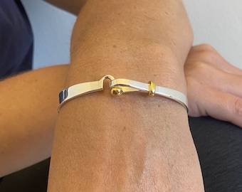 Two-tone Sterling Silver and Gold Vermeil Bangle for Women Solid Silver and Gold Bangle 21st Birthday Gift for Her Gold Vermeil Bracelet