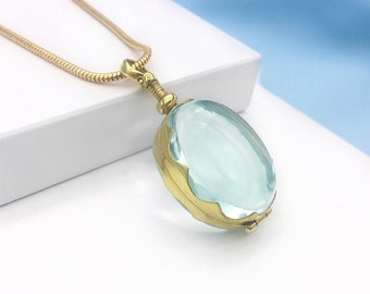 Oval Shaped Gold Locket with Engraving Personalized Gold Locket Glass Locket for Photos Gold Plated Locket Gold Locket Pendant for Necklace