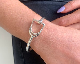 Sterling Silver Stirrup Bangle Bracelet - Equestrian Jewelry Gift
