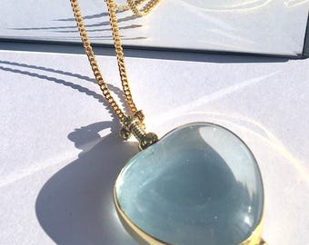 Gold Plated Heart Pill Locket: Glass Medication Necklace