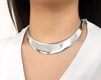 Thick Sterling Silver Collar Necklace: Minimalist Torque Neckring