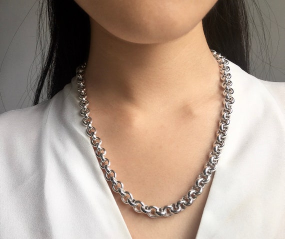 Chunky Silver Necklace Statement 