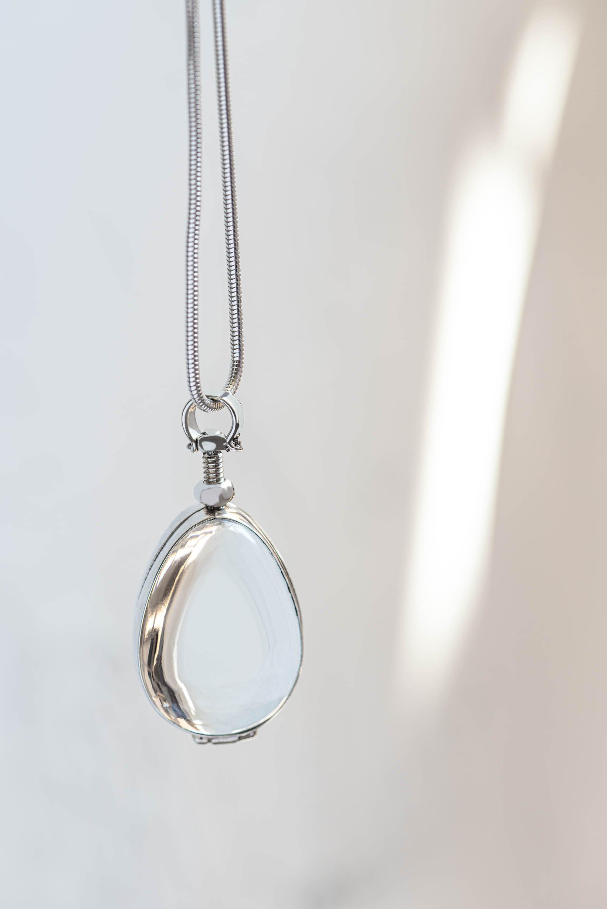 鳳凰　ラスト Teardrop Silver Lockets for Hair, Glass Locket for Photo
