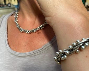 Pfefferkorn Sterling Silber Halskette Armband Set - Art Deco Schmuck