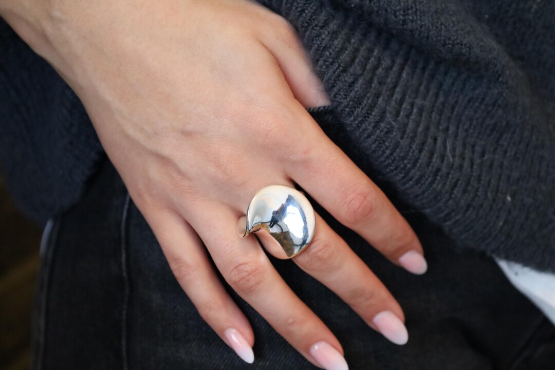 Statement Solid Silver Ring, Heavy Silver Ring, Adjustable Wave Ring ...
