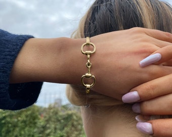Gold Horsebit Bangle Gold Horse Bit Bangle Gold Snaffle Bit Bracelet Personalised Horse Jewelry Horse Lover Gold Equestrian Bangle Bracelet
