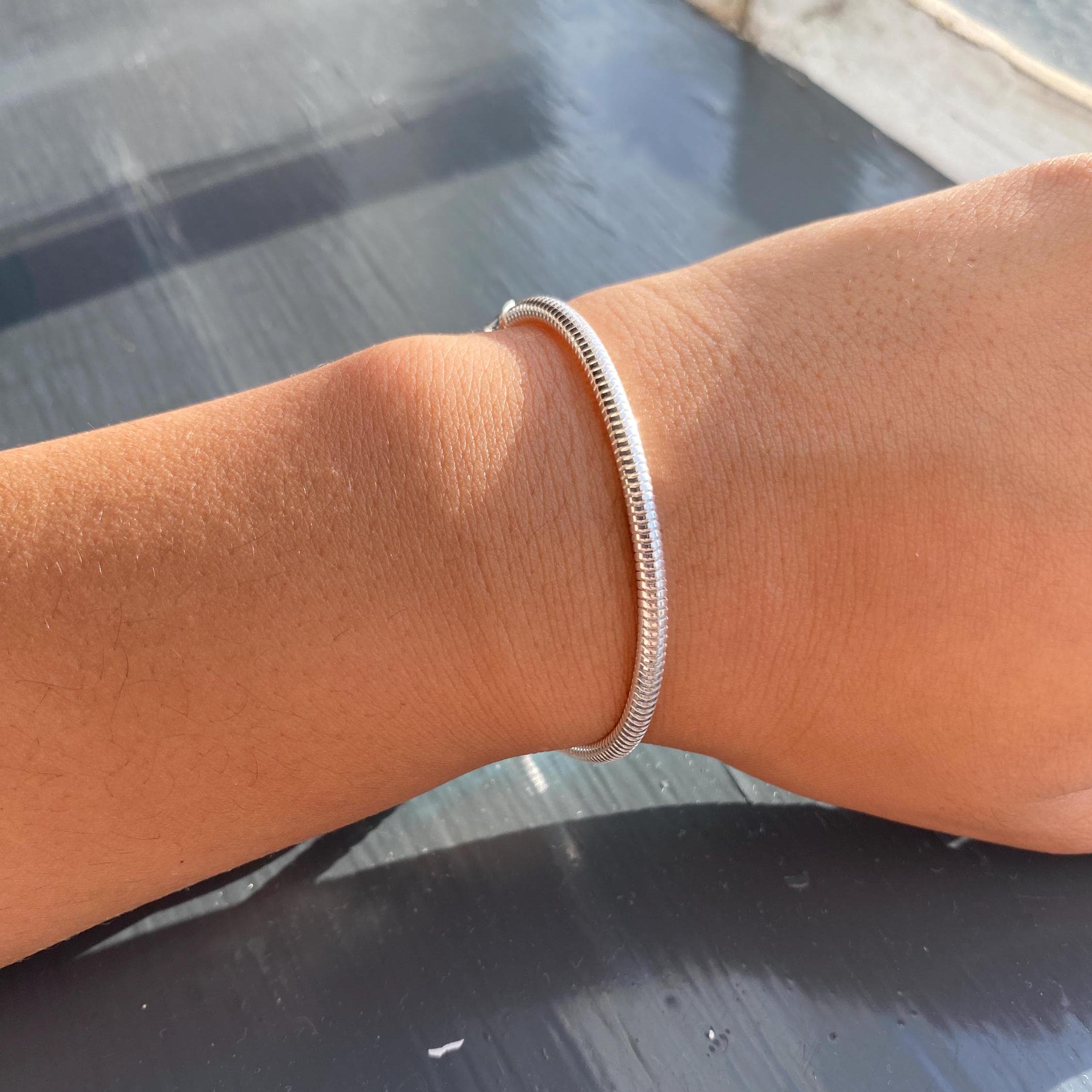 スネークチェーンブレスレット・Silver Chain Bracelet 3.0mm Silver Snake Chain Bracelet Thick Snake Chain Heavy