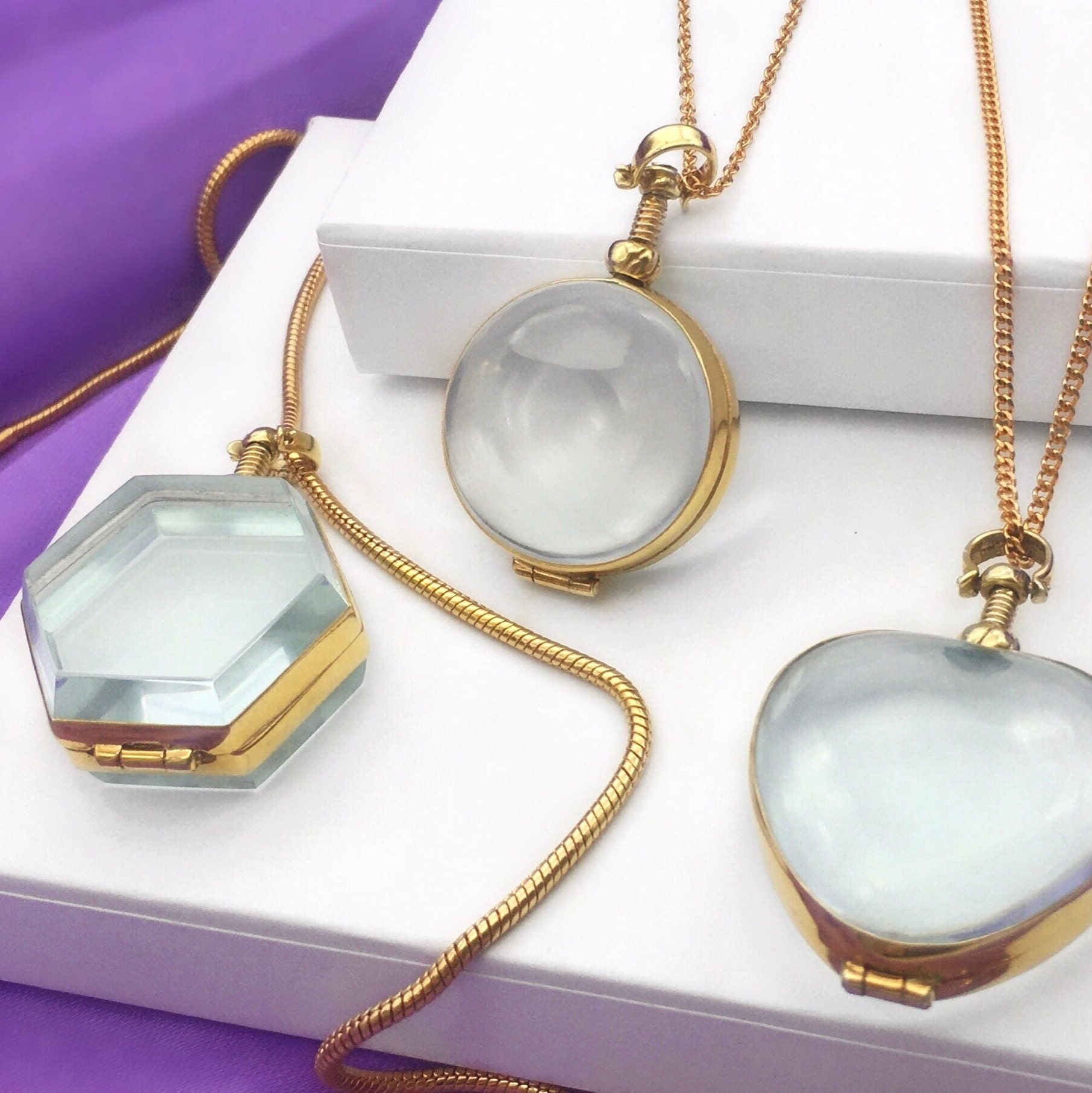 New Fillable Gold Locket Hexagon Locket Beehive Glass Locket - Etsy ...