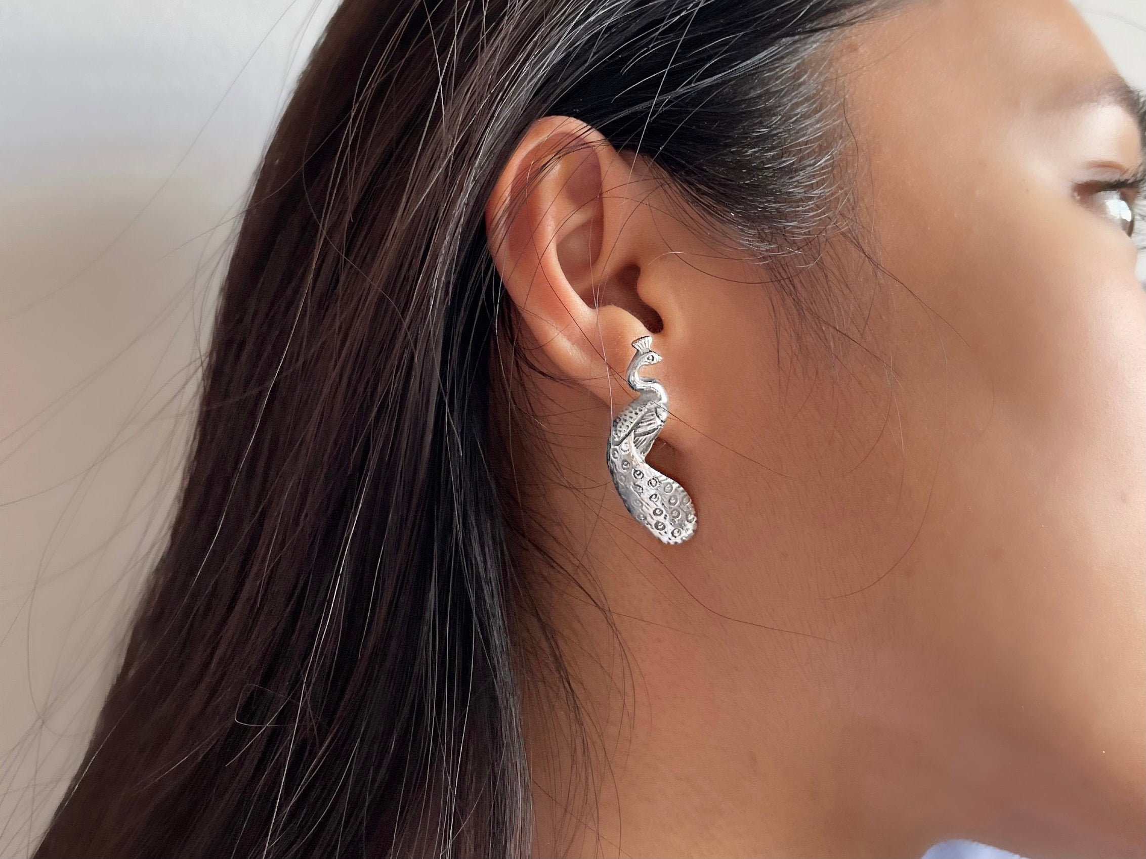 Sterling Silver Peacock Earrings Silver Stud Earrings Gift for