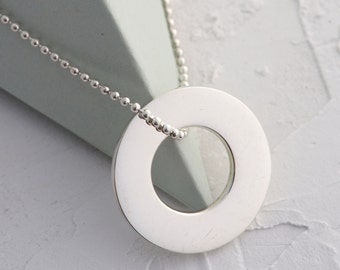 20mm Sterling Silver Personalised Engraved Pendant | Special Message | Initial or Number Engraved | 20mm diameter with 10mm hole
