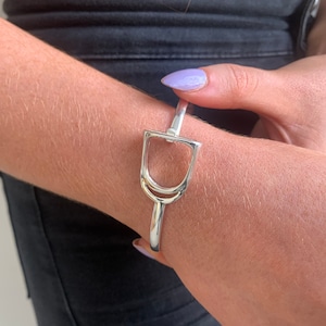 Silver Horse Bangle Silver Horse Bracelet Silver Stirrup Bracelet Personalized Horse Jewelry Horse Lover Engraved Equestrian Bangle Bracelet