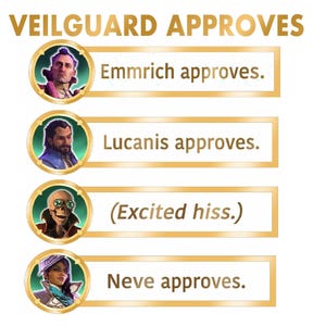 Dragon Age Veilguard Enamel Pin - Emmrich Approves *Glitter* Lucanis Davrin Neve Bellara Harding Taash Manfred