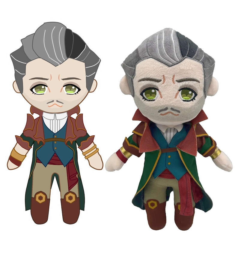Puede incluir: Un juguete de peluche de un personaje con pelo gris, una chaqueta roja y verde y pantalones marrones. El juguete est&aacute; de pie con los brazos extendidos.