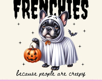 Bulldog francese retrò di Halloween in formato PNG: design spettrale per amanti dei cani (download digitale)