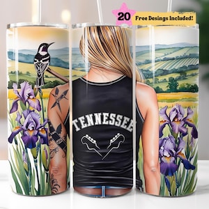 Tennessee State 20 oz Tumbler Design Wrap , Southern Charm Sublimation Straight 20oz Tumbler Design, Floral Scenic Adventure Awaits png Wrap