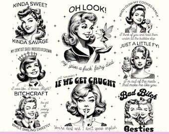 Retro Housewife PNG Bundle 2, Sarcastic Sayings Bundle, Retro Clip Art Bundle, Funny Sayings, Adult Humour, Sarcastic Shirt Designs Png