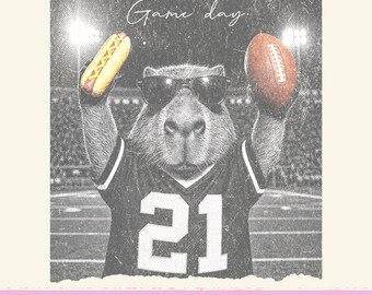 Retro Capybara Football PNG Game Day Tailgate Sublimation Design Funny Sports Mascot T-Shirt Graphic