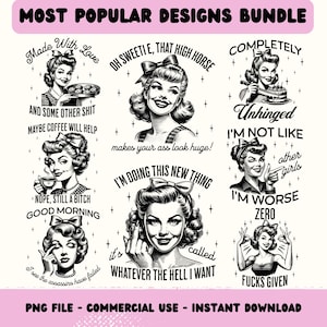 Retro Housewife png Bundle, Sarcastic Sayings Bundle, Retro Clip Art Bundle, Funny Sayings, Adult Humor, Sarcastic Shirt Designs, Bestseller