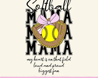 Softball Mama PNG: Retro Coquette Bow Design (Digital Download)