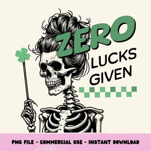 Esqueleto del día de San Patricio con cero F, diseño divertido de camisetas para beber, sublimación del día de San Patricio, esqueleto sarcástico divertido de trébol, PNG