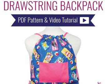 Drawstring Backpack - Downloadable PDF Pattern & Video Tutorial