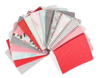 Coral, Mint & Gray (16) Piece Curated Fat Quarter Bundle, Coral Fat Quarters, Gray Fabric, Mint Green Fabric, Modern Fabric