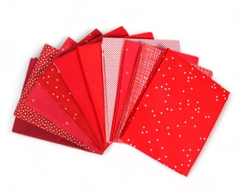 Red (10) PieceFat Quarter Bundle - Red Fat Quarters - Curated Fat Quarter Bundle - Red Fabric Bundle - Red and White Fabric