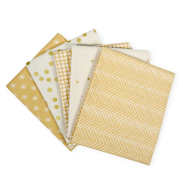 Hint of Gold (5) Piece Bundle - Fat Quarter Bundle, Curated Fabric Bundle, Yellow Fat Quarter Bundle - Curry, Gold Fabric