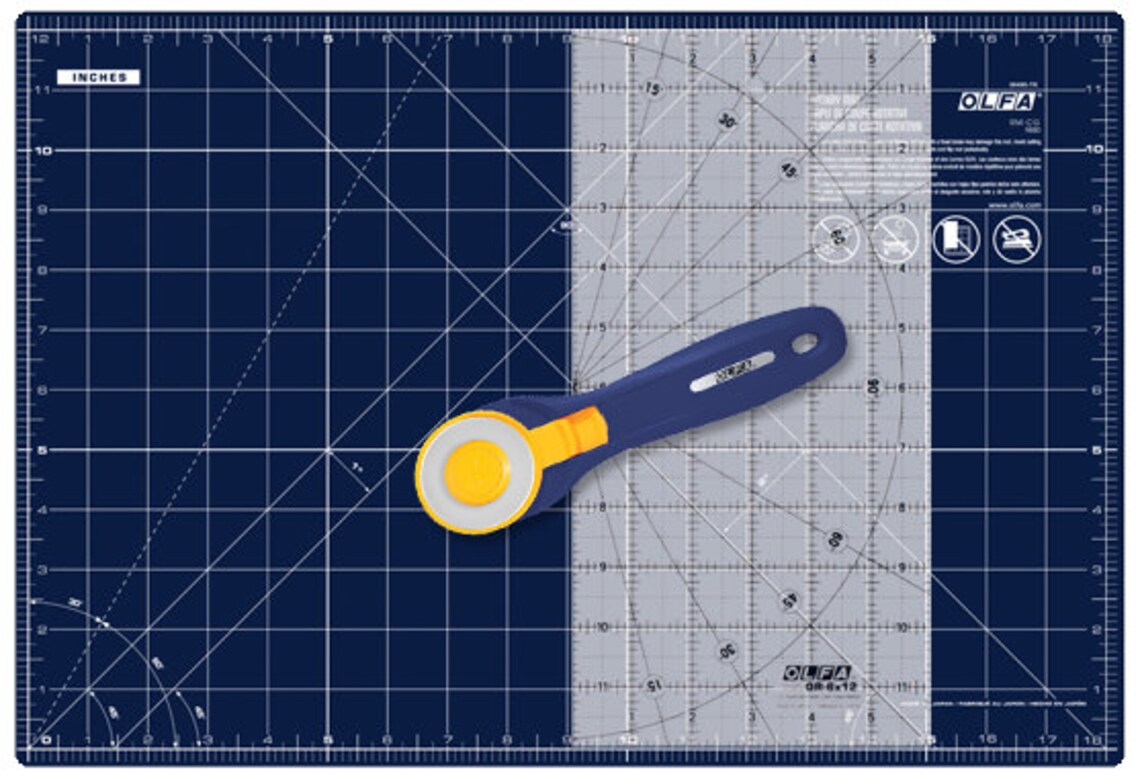 Olfa Cutting Mat Ruler and Rotary Cutter Set Navy Blue Etsy