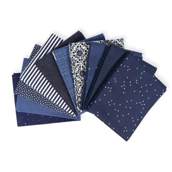 Navy Blue (10) Piece Bundle - Fat Quarter Bundle - Curated Fat Quarter Bundles - Navy Fabric - Blue Fat Quarters, Modern Navy Fat Quarters