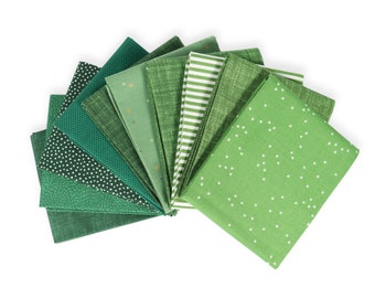 Green (10) Piece Fat Quarter Bundle - Curated Fat Quarter Bundle, Green Fabric, Monochrom Bundle, Green Fat Quarter Bundle, Modern Fabric