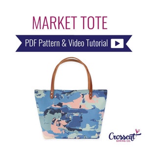 Market Tote Bag Sewing Pattern and Full Video Tutorial from Crosscut Sewing Co. - PDF Download - Beginner Tote Bag Sewing Pattern