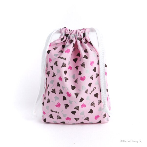 Drawstring Bag Sewing Kit & Video Tutorial - Pink Kisses, Makes 2 Bags, Beginner Sewing Project. Kids Sewing Kit. Sewing Project and Pattern