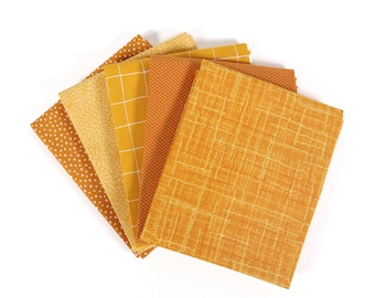Butterscotch (5) Piece Bundle - Fat Quarter Bundle, Curated Fabric Bundle, Yellow Fat Quarters, Golden Yellow, Caramel Fabric, Honey Fabric