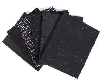 Black (6) Piece Fat Quarter Bundle - Fat Quarters or Half Yards - Curated Fat Quarter Bundle - Black Fabric Bundle, Black Fat Quarters