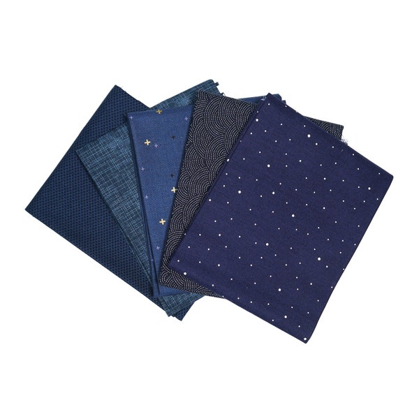 Navy (5) Piece Fat Quarter Bundle - Fat Quarters - Curated Fat Quarter Bundle - Navy Blue Fabric Bundle