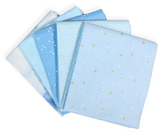 Sky Blue (5) Piece Fat Quarter Bundle - Blue Fat Quarters - Curated Fabric Bundle -  Blossom Medium Blue, Light Blue Fabric, Riley Blake