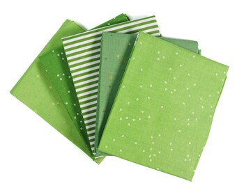 Lime Green (5) Piece Fat Quarter Bundle - Curated Fat Quarters, Light Green Fabric, Lime Green, Bright Green, Green Fat Quarter Bundle