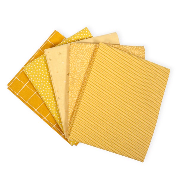 Honey Yellow (5) Piece Bundle - Fat Quarter Bundle, Curated Fabric Bundle, Yellow Fat Quarter Bundle - Yellow Fabric, Golden Yellow