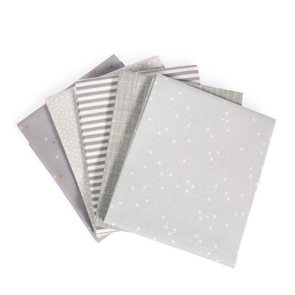 Silver Gray (5) Piece Fat Quarter Bundle - Fat Quarters - Curated Fat Quarter Bundle - Gray Fabric Bundle, Silver Fabric, Light Grey