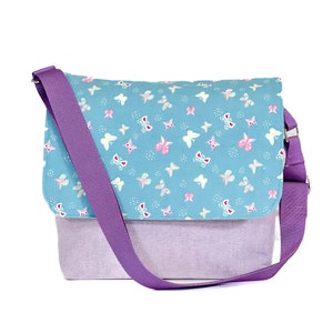Messenger Bag Sewing Kit - Purple with Butterflies - Sewing Project Kit for Kid or Beginners