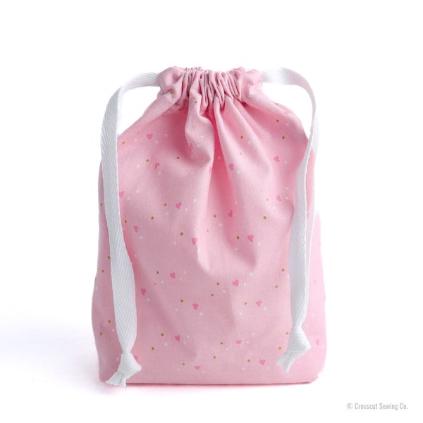 Drawstring Bag Sewing Kit with Video Tutorial - Hearts, Makes 2 Bags, Beginner Sewing Project. Kids Sewing Kit. Sewing Pattern