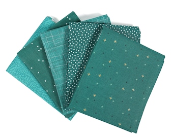 Jade (5) Piece Fat Quarter Bundle,  Green Fat Quarters, Curated Fat Quarter Bundle,  Fabric Bundle, Emerald, Jewel Green Fabric, Blue Green