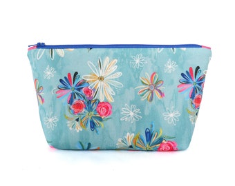 Zipper Pouch Sewing Kit - Teal Floral - Beginner Sewing Kit - Sewing Project Kit