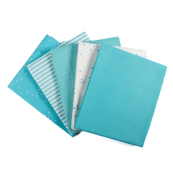 Aqua (5) Piece Bundle - Fat Quarters  - Curated Fat Quarter Bundle - Aqua Blue Fabric Bundle
